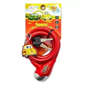 Велосипедный замок Vinca Sport детский, c брелоком, тросовый, на ключ, 12 х 1000мм, красный, VS 560 red Cars