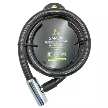 Велосипедный замок Vinca Sport, тросовый, на ключ, 20 х 1500 мм, черный, VS 476 (2)
