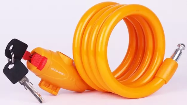 Велосипедный замок Vinca Sport, тросовый, на ключ, 12 х 1200мм, желтый, защита от влаги, VS 582yellow