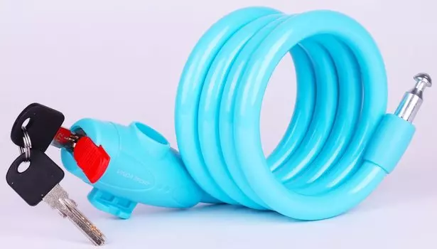 Велосипедный замок Vinca Sport, тросовый, на ключ, 12 х 1200мм, голубой, защита от влаги, VS 582blue