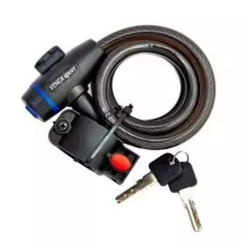 Велосипедный замок Vinca Sport, тросовый, на ключ, с креплением, 12 х 1000 мм, синий 101.533 blue