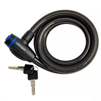 Велосипедный замок Vinca Sport, тросовый, на ключ, с защитой от влаги, 15 х 1500мм, черный, VS 102.118(1)