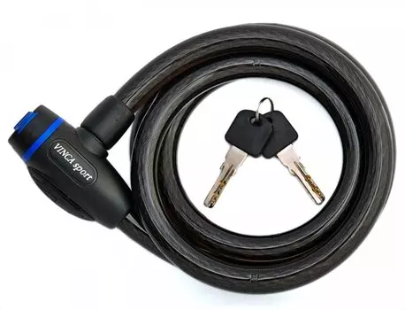 Велосипедный замок Vinca Sport, тросовый, на ключ, с защитой от влаги, 15 х 1800мм, черный, VS 102.118(2)