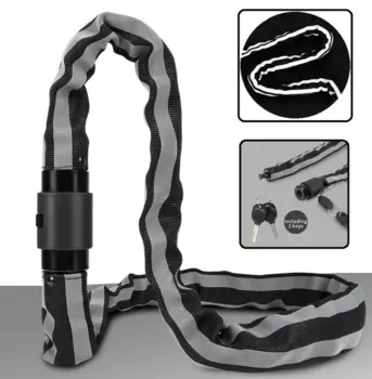 Велозамок GD11-967, противоугонный, цепь 6 x 1200 мм, 2 ключа, оплетка ткань светоотражающая, черный, RNVGD11967001