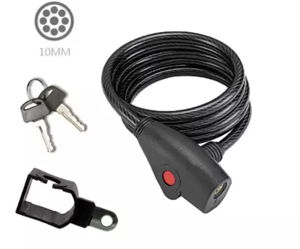 Велозамок Golden KEY GK102.106, противоугонный, 10 х 1200 мм, трос, 2 ключа, с креплением на раму, черный, NN002716