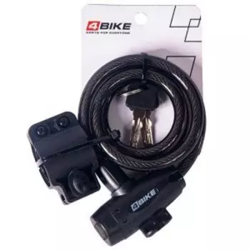 Велозамок противоугонный 4Bike 506, трос 10x1000 мм, с ключом, черный, ARV-506-BLK-1000