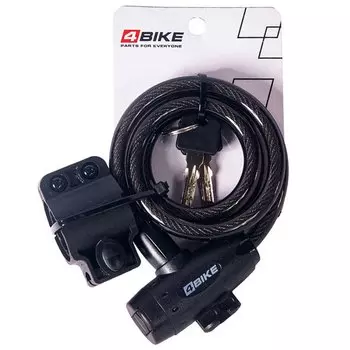 Велозамок противоугонный 4Bike 506, трос 10x1000 мм, с ключом, черный, ARV-506-BLK-1000