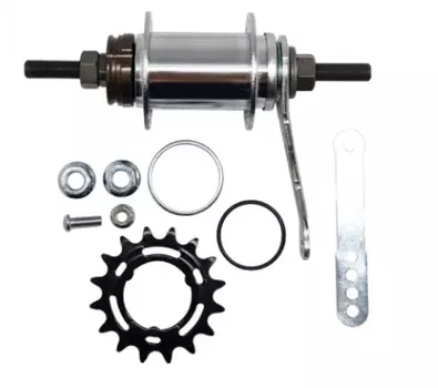 Втулка SHUNFENG задняя, тормозная, сталь, 28отв., 14G, ось 3/8"х24T, O.L.D. 114мм, с звездой 16 зубов, SF-CT02