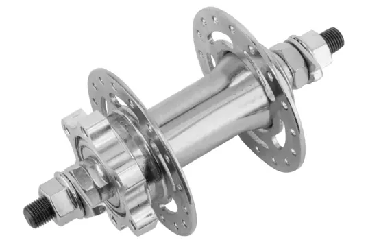 Втулка велосипедная MY-314FD, передняя, 32H, 3/8"х100х140 мм, под диск, на гайках, сталь/алюминий, серебристый, 130304