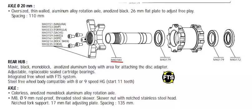 Ось велосипедная Mavic передней втулки Deemax Ust 20 mm, M40180