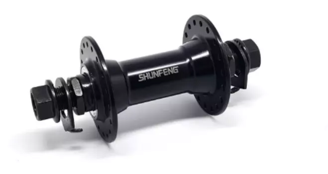 Втулка велосипедная SHUNFENG BMX, 36H, передняя алюминиевая ось M14xP1.0, 14Gx100x140, на гайках чёрная, SF-A209F