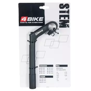 Вынос руля 4BIKE HS-C80, алюминиевый, L:80, R:+30°, D:25.4 мм, индивидуальная упаковка, черный, ARV000403