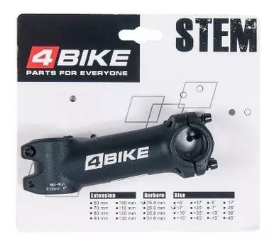 Вынос руля велосипедный 4BIKE TDS-D349, алюминий, длина 105, угол +7°, диаметр 25.4 мм, чёрный, ARV-ST-D349-105725B