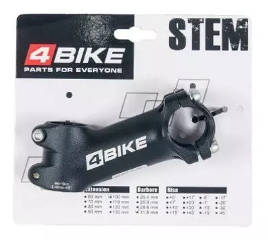 Вынос руля велосипедный 4BIKE TDS-D499A, алюминий, длина 100, угол +25°, диаметр 31.8 мм, чёрный, ARV-ST-D499-1002531