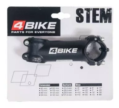 Вынос руля велосипедный 4BIKE TDS-D507A, алюминий, длина 100, угол +7°, диаметр 31.8 мм, чёрный, ARV-ST-D507-100731B