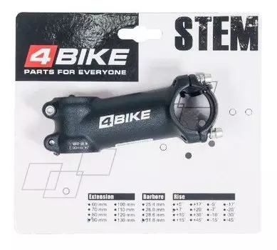 Вынос руля велосипедный 4BIKE TDS-D507A, алюминий, длина 90, угол +7°, диаметр 31.8 мм, чёрный, ARV000183