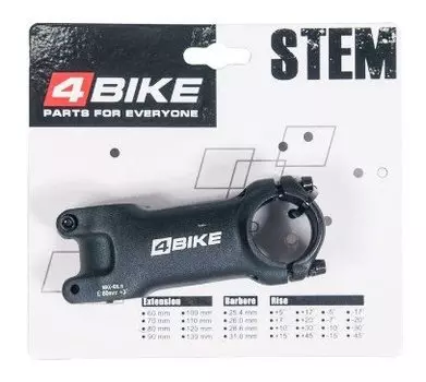 Вынос руля велосипедный 4BIKE TDS-D601, алюминий, длина 80, угол +3°, диаметр 31.8 мм, чёрный, ARV-ST-D601-80331B