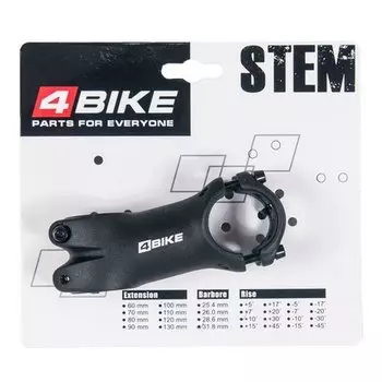 Вынос велосипедный 4BIKE TDS-C302, алюминиевый, L:105, R:+10°, D:31.8 мм, индивидуальная упаковка, чёрный, ARV000164