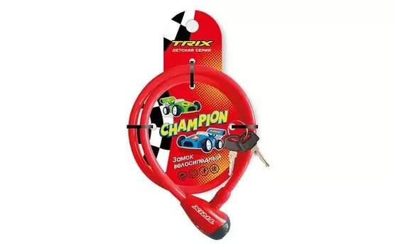 Замок противоугонный TRIX Champion детский, трос стальной, с ключами 12800мм, в пластиковой оболочке, LKTX12800KYCH