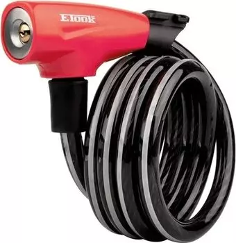 Замок велосипедный ETOOK трос, с ключами, 12x1500мм, уровень защиты 3, в оплётке, красный, ET455R(red)-ED3212