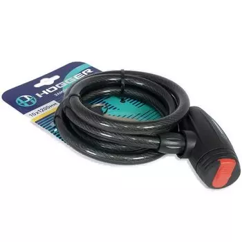 Замок велосипедный HOGGER, трос стальной, с ключами, 101200 мм, черный, LKHG102.113-10KEY-BK