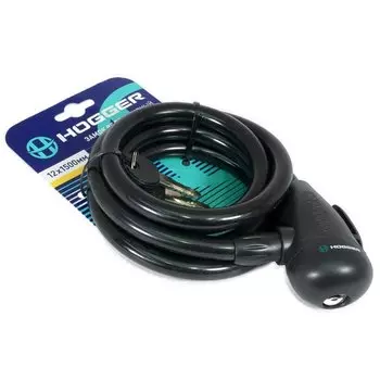 Замок велосипедный HOGGER, трос стальной, с ключами 121500 мм, черный, LKHG102.314KEY-BK