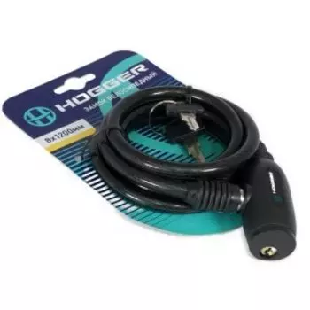 Замок велосипедный HOGGER, трос стальной, с ключами, 81200 мм, черный, LKHG102.103KEY-BK