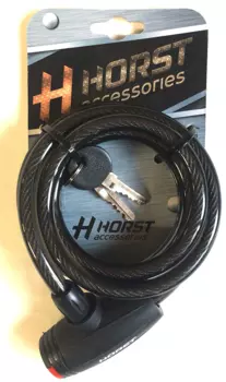 Замок велосипедный HORST, 10х1500 мм, трос, на ключ, с защитой, черный, 09-100164
