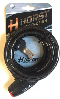Замок велосипедный HORST, 10х1800 мм, тросовый, на ключ, с защитой, черный, 09-100167