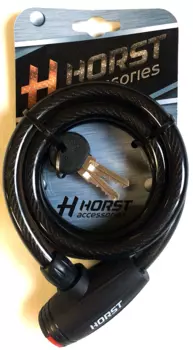 Замок велосипедный HORST, 12х1200 мм, тросовый, на ключ, с защитой, черный, 09-100169