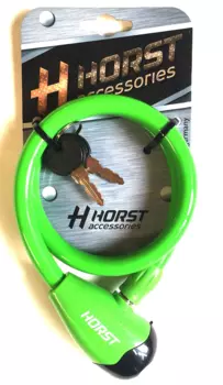 Замок велосипедный HORST, 12х650 мм, тросовый, на ключ, зеленый, 09-100062