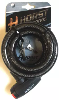 Замок велосипедный HORST, 15х1500 мм, тросовый, на ключ, с защитой, черный, 09-100171