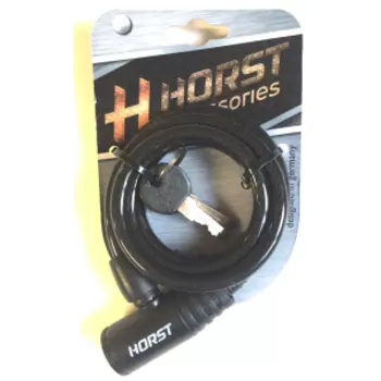 Замок велосипедный HORST, 8х1200 мм, тросовый, на ключ, с защитой, черный, 09-100133