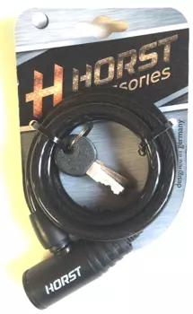 Замок велосипедный HORST, 8х1200 мм, тросовый, на ключ, с защитой, черный, 09-100133