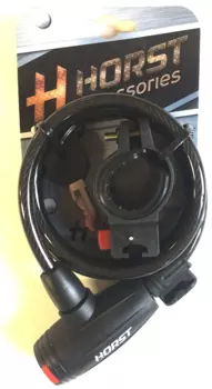 Замок велосипедный HORST, 8х1500 мм, трос, на ключ, с защитой, черный, 09-100160