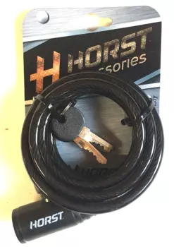Замок велосипедный HORST, 8х1800 мм, тросовый, на ключ, с защитой, черный, 09-100135