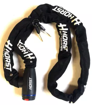 Замок велосипедный HORST, цепь, 6х1500 мм, на ключ, черный, 09-100235
