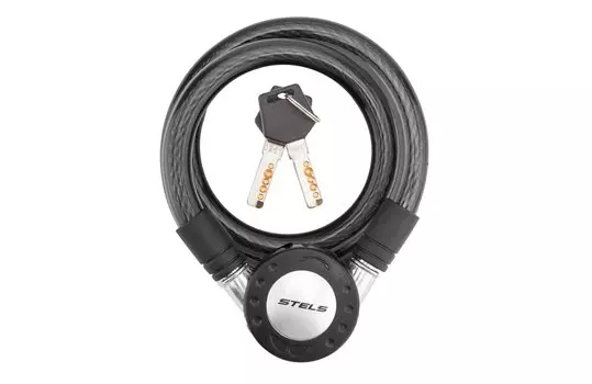 Замок велосипедный STELS 87708, тросовый, на ключ, 1200 мм, диаметр 12 мм, чёрный, 540063