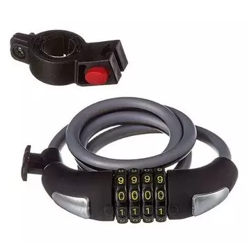 Замок велосипедный STG TY557-1, трос спиральный, кодовый, 10х100 см, со светоотражающей полосой, Х87804