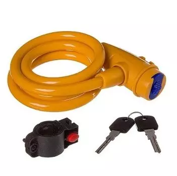 Замок велосипедный STG TY596, трос спиральный, на ключ, 10х100 см, оранжевый, Х87808