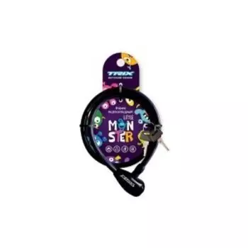 Замок велосипедный TRIX Little Monster детский, трос стальной, с ключами 12800мм, черный, LKTX12800KYLM