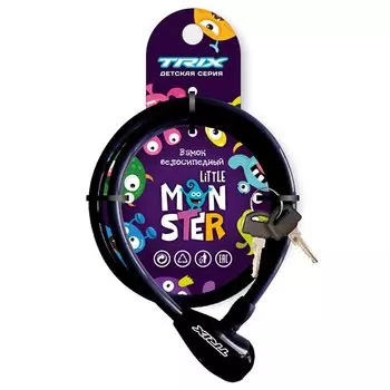 Замок велосипедный TRIX Little Monster, противоугонный, детский, трос стальной, 81200 мм, черный, LKTX08120KYМ