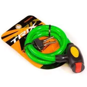 Замок велосипедный TRIX, трос стальной, с ключами, 12800 мм, зеленый, GK101.110B-GREEN