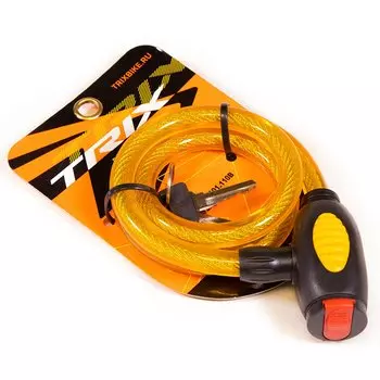 Замок велосипедный TRIX, трос стальной, с ключами, 12800 мм, в пластиковой оболочке, желтый, GK101.110B-YELLOW