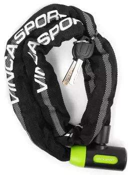 Замок велосипедный Vinca Sport цепь 6*1000мм, черная оплетка cо светоотражающей полосой, инд.уп., VS 759-1 black