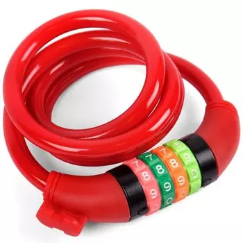 Замок велосипедный Vinca Sport, кодовый 10*1000мм, красный тросик, VS 101.427 red polybag