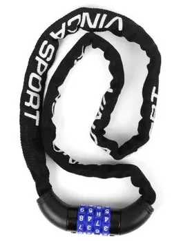 Замок велосипедный Vinca Sport кодовый- цепь 3.5*900мм, черная оплетка, инд.уп., VS 764 black