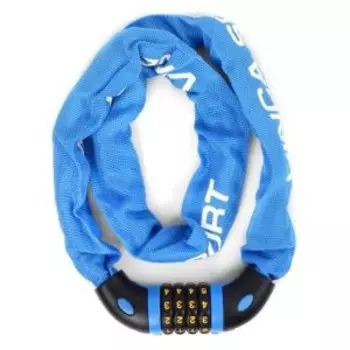 Замок велосипедный Vinca Sport кодовый- цепь 6*1000мм, голубая оплетка, инд.уп., VS 769 blue