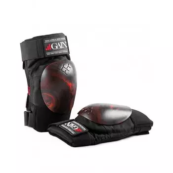 Защита колена велосипедная GAIN THE SHIELD hard shell knee pads, черный/красный (Размер: S )