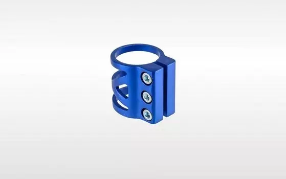 Зажим (хомут рулевой) KMS, 3 болта, алюминий, анодированый, для трюковых самокатов, синий, FWD806108-2